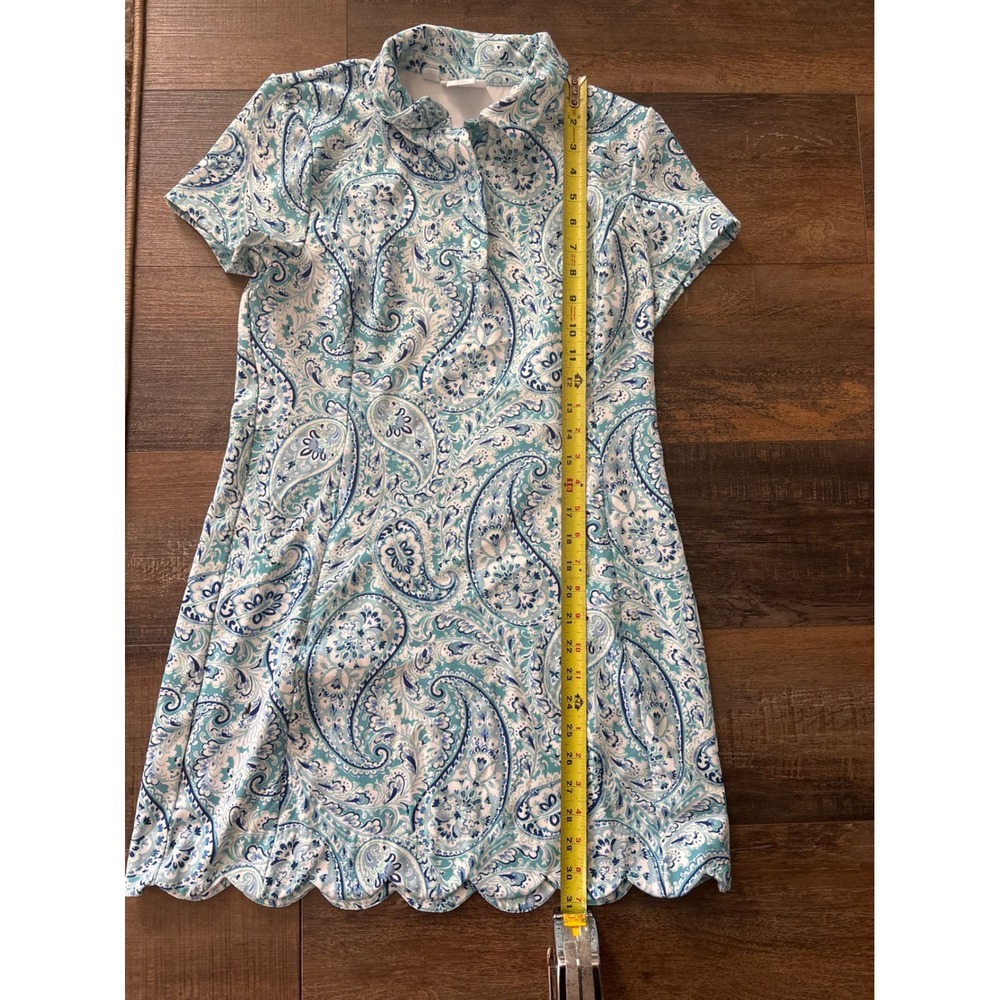 Sigrid Olsen Golf Tennis Dress Blue Paisley Scalloped Hem Short Sleeve Small - Picture 3 of 5